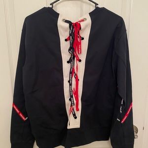 The Upside sweatshirt w braided details on the back in navy size XS